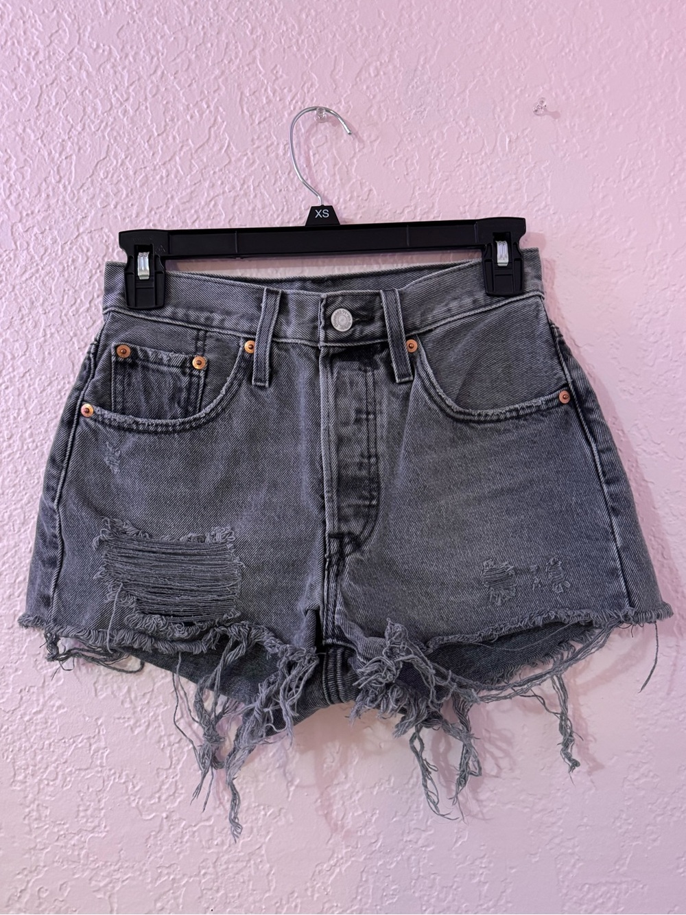 Grey denim Levi's high waisted 501 women's shorts